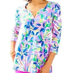 Lilly Pulitzer Justina Having A Blast Tunic Top XS Stretchy Floral RARE HTF